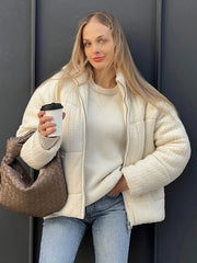 Lunivop Knitting Cotton Print Down Short Jackets Women Thickening Solid Zipper Stand Collar Jacket Female Winter Chic Windproof Outwear