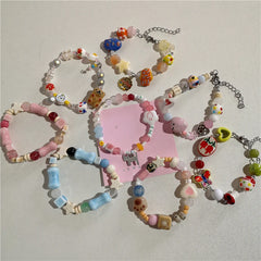 Lunivop Kpop Harajuku Aesthetic Butterfly Love Star Ceramic Glass Acrylic Beaded Bracelet Girl 2000s EMO Charm Jewelry Y2K Accessories