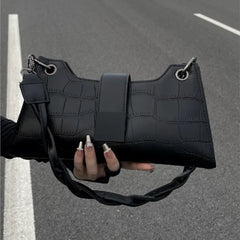Lunivop Vintage Black Underarm Bag Women New High Street Crocodile Pattern Leather Handbag Female Elegant Messenger Bag Chic