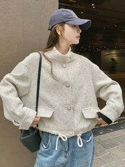 Lunivop Sweet Women Loose Tweed Jackets Casual Vintage Elegant Long Sleeve Small Fragrance Coats Korean Retro All Match Fall Winter Tops