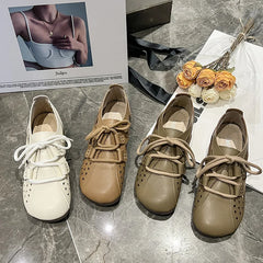 Lunivop Retro Fashion Hollow Out Breathable Soft Sole Women's Shoes New PU Lace Up Comfortable Flat Bottom Casual Shoes for Women