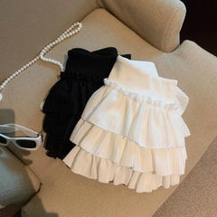Lunivop Sweet Kawaii Cake Skirts Women Elegant Korean Fashion Ruffle Mini Skirt Harajuku Casual High Waist Solid Layered Skirt