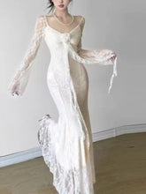 Lunivop Women's Floral Ruffles Sexy Slim Dresses French Vintage Women White Lace Long Sleeved Dress Summer Holiday A-line Vestidos New