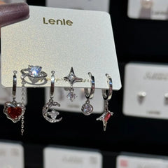 Lunivop Goth Black Crystal Star Earring Set for Women Girl Vintage Aesthetic Heart Pentagram Stud Earring Trendy Y2K Jewelry Accessories