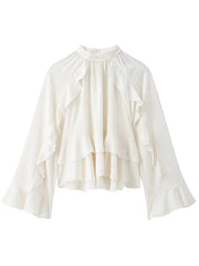Lunivop Elegant Long Puff Sleeve Female O Neck Blouses Fashion Chiffon Ruffled Shirts For Women Spring New Chic Lady Tops Beachwear