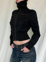 Lunivop Korean Street Style Black Zip Up Turtleneck Slim Long Sleeve Bomber Jackets For Women 2024 Autumn New Fashion Gothic Outwears