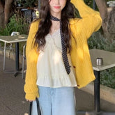 Lunivop Open Knit Cardigan for Women Long Sleeve V-neck Button Up Sweater Jacket Autumn Winter Ladies Slouchy Casual Outfit