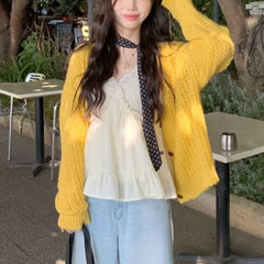 Lunivop Open Knit Cardigan for Women Long Sleeve V-neck Button Up Sweater Jacket Autumn Winter Ladies Slouchy Casual Outfit