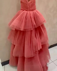 Lunivop Charm A-Line Pleated Prom Dresses Sweetheart Tiered Tulle Party Dress Sleeveless Formal Occasion Gowns Evening Dresses for Women