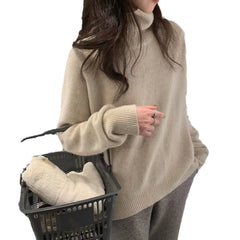 Lunivop Lazy Style High Neck Solid Color Cardigan for Women To Wear in Autumn and Winter, Korean Simple Soft Innerwear for Women