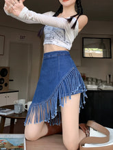 Lunivop Fashion Vintage Denim Skirts Tassel Irregular Solid Color High Waist Female Slim Mini Skirt Summer All Match Women Clothing