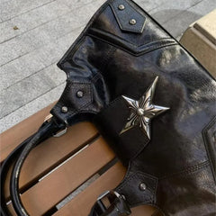 Lunivop Retro Black Y2k Hand Bag Purse Women Vintage Punk Leather Handle Underarm Bag Female Harajuku Hot Girl Purse Tote Bags
