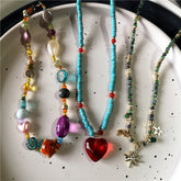 Lunivop Vintage Colored Harajuku Beaded Star Sun Moon Heart Necklace Women Chinese Style Ethnic Handmade Jewelry Fashion Y2K Charm Gifts
