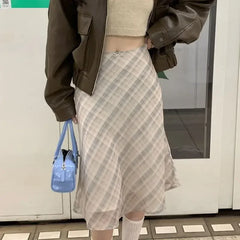 Lunivop Plaid Skirt Vintage Women Elegant Sweet Korean Style Mid Skirt Y2k Harajuku fashion A-line summer Aesthetics Skirts