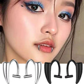 Lunivop 2PCS Stainless Steel Personalised Sharp Teeth Fake Piercing Lip Ring Punk Exaggerated Jewelry for Women Gothic Body Jewelry