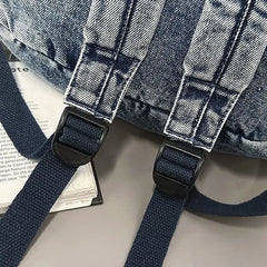 Lunivop Denim Casual Versatile Large Capacity Backpack College Student Bags Retro Japanese Backpack