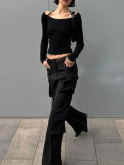 Lunivop Long Sleeve Black Retro Autumn Winter Slim Stretch Neck Tight Round Neck Spice Girl Wearing Long Sleeves Base ropa de mujer