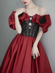 Lunivop French Elegant One Shoulder Wedding Party Dresses Pleated Puff Sleeve Princess Prom Dress Temperament Simple Evening formal dress