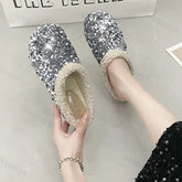 Lunivop Fashion Shiny Cotton Slippers Women Autumn Winter New Warm Home Bright Diamond Slippers Fashion Outer Wear Women's Flat Shoes