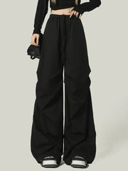 Lunivop Black Y2K Streetwear Cargo Pant Women Vintage High Waist American Loose Trousers Hip Hop Retro Bf Wrinkles Paratrooper Pants New