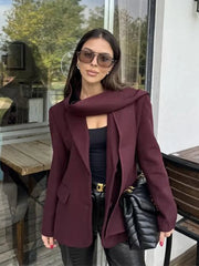 Lunivop Woolen Suit Collar Coats With Scarf Women Elegant Solid Single Breasted Coat Female Autumn Winter Chic High Street Outwear Tops