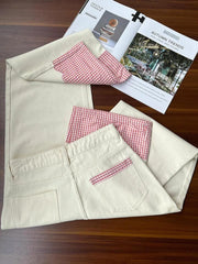 Lunivop Plaid Patchwork Sweet Jeans Women Elegant Bow High Waist Denim Pant Fall Winter Loose Casual Female Fashion Wide Leg Trousers