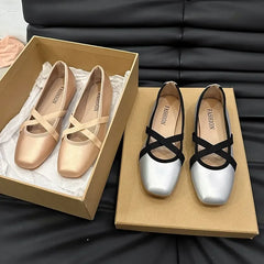 Lunivop New Women Ballet Flats Fashion Elegant Cross Strap Shoes Ladies Comfort Square Toe Street Style Soft Sole Ballerinas Shoes