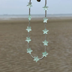 Lunivop Sweet Blue Dream Shell Resin Star Necklace Metal for Women Girls Starfish Beaded Finger Rings Aesthetic Jewelry Accessories