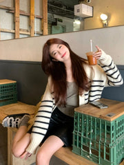 Lunivop Women Cardigan Sweater Striped V-neck Button-up Sweater Jacket Comfy Cozy Slouchy Cardi Autumn Winter Casual Outfit