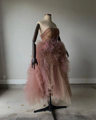 Lunivop Ruffled Marchesa Pink and Purple Ombre Strapless Ankle-length Custom Made Mixed Color Lush Tulle Evening Party Dress