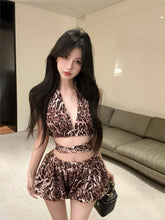 Lunivop Sexy Leopard Print V-neck Halter Camisole Vest+ Y2k Gothic High Waist Hot Short for Women 2025 Summer New Two Piece Sets