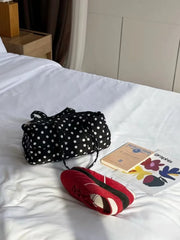 Lunivop New Korean Sle Large Capaci Polka Dot oulder Bag Casual Travel Handbag Women's Tote Bag Bla White Cute Trend