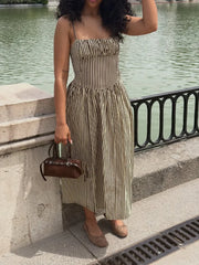 Lunivop Chic Stripe Sleeveless Women Sling Dress Elegant Square Collar Waist-cinching Slim Fit Vestidos Lady Commute Street Wears