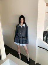 Lunivop Mock Two-Piece Preppy Long Sleeve Short Dress For Woman 2025 Fall Clothes Patchwork Causal Short Dress Korean Fashion