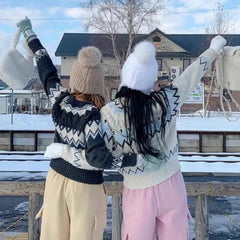 Lunivop Fair Isle Sweater for Women Chunky Knit Crew Neck Pullover Sweater Cozy Knitwear Teen-girl Fall Winter Classic Chic Outfit