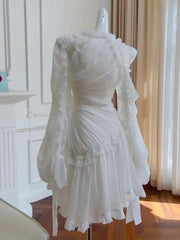 Lunivop Chiffon Ruffled Irregular Ball Dresses For Women Asymmetric Neckline Elegant White Dress Formal Clothing New 2025