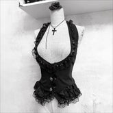 Lunivop New French Spice Women Low Collar Lace Edge Vest Y2k Aesthetic All Match Euramerican High Street Slim Waist Camisole Casual Tops