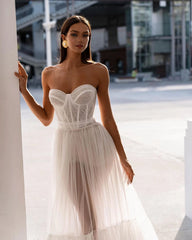 Lunivop Pretty Boho A-Line Tulle Wedding Dresses Sweetheart Neck Bride Robes Sexy Bridal Gowns Sleeveless Sheer Tulle Vestidos De Noiva
