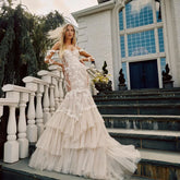 Lunivop Pretty Florals Lace Appliques Tulle Bridal Dresses Sweetheart Long Sleeve Ruffles Mermaid Wedding Dress robe de mariée Custom