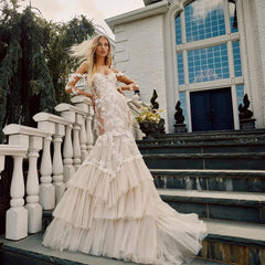 Lunivop Pretty Florals Lace Appliques Tulle Bridal Dresses Sweetheart Long Sleeve Ruffles Mermaid Wedding Dress robe de mariée Custom