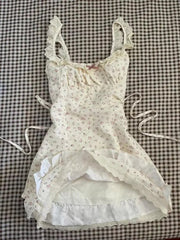 Lunivop French Sweet Tunic Waist Dress Women Gentle Strappy Patchwork Sleeveless Clothes Female Kawaii Floral Print Flower Dress