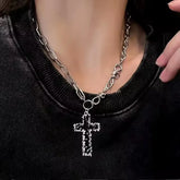 Lunivop Vintage Unique Carved Fashion Black Cross Pendant Necklace for Women Men Antique Silver Color Jewelry Accessories Y2K Aesthetic