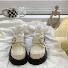 Lunivop Retro Leather Velvet Winter Women's Loafers Fashion Platform Mary Jane Shoes for Women Designer Casual Ladies Warm Cotton Shoes