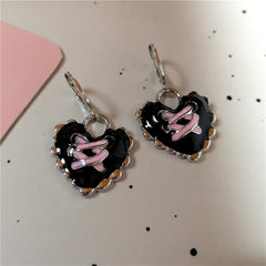 Lunivop Goth Harajuku Vintage Aesthetic Pink Cross Crystal Star Heart Pendant Earring For Girl Y2K Grunge 2000s EMO Jewelry Accessories