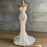 Lunivop Bridal Wedding Dress Strapless Mermaid Court Train Bridal Dress Elegant Wedding Dress with Floral Print