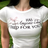 Lunivop Y2k Millenial Sexy Slim-Fit Bow Letter Print Street Style 2000 Slim-Fit Leaky Button Short Baby Top Emo Girls T-Shirt Top