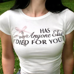 Lunivop Y2k Millenial Sexy Slim-Fit Bow Letter Print Street Style 2000 Slim-Fit Leaky Button Short Baby Top Emo Girls T-Shirt Top