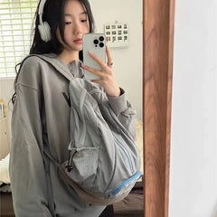 Lunivop Trendy Double-oulder American Embroidery Bapa Large Capaci Women's Bag New Sle Iuencer Casual Polyester