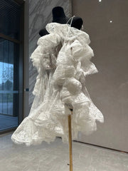 Lunivop Fashion Solid Color Dress Women's Slash Neck Short Sleeve Mesh Casual Dresses 2025 Summer New Tide