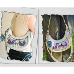 Lunivop Transparent Silver Ita Bag Women Harajuku Aesthetic Half Moon Messenger Bag Ladies Lolita Sweet Cute Crossbody Bags Chic